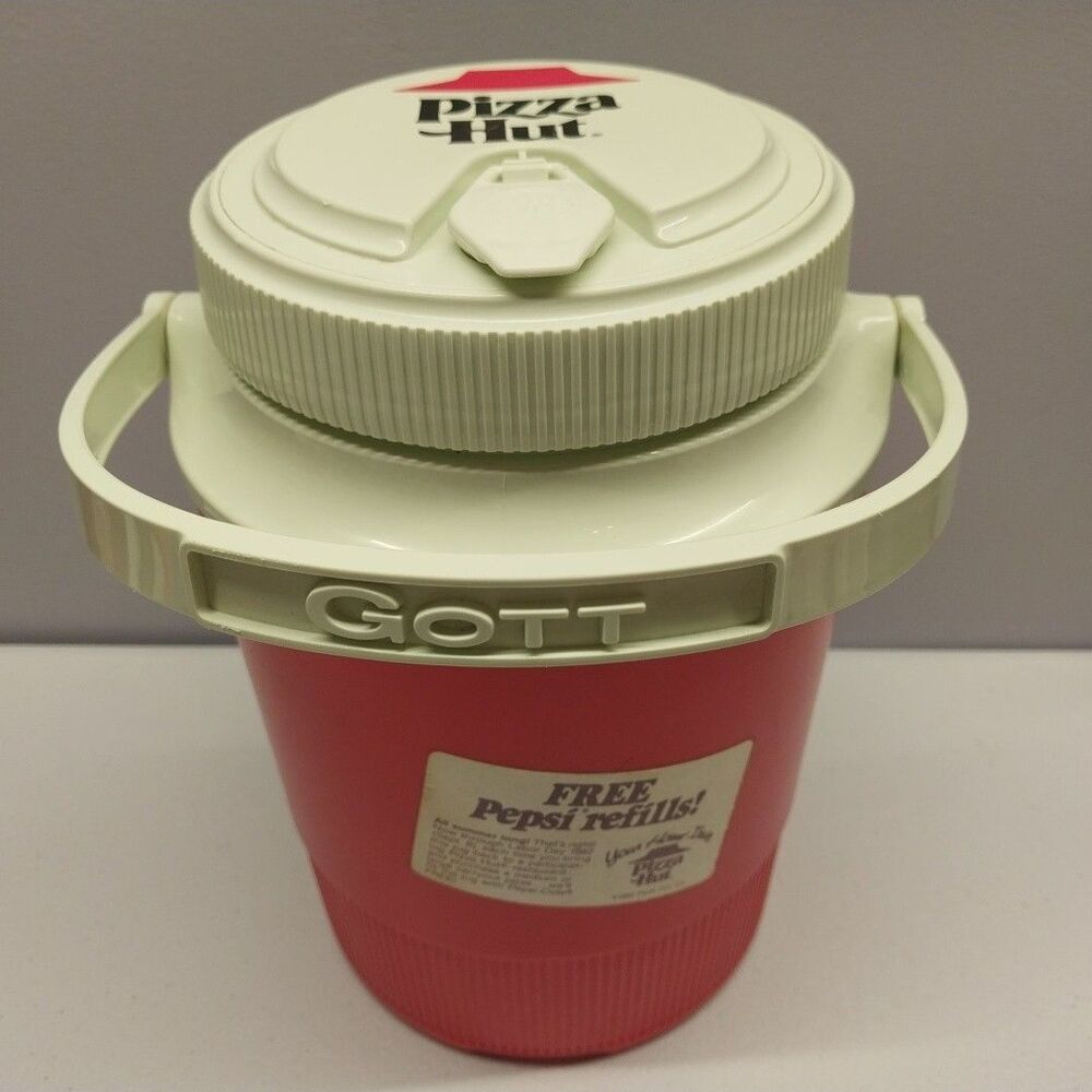 Vintage 1982 Pizza Hut Pepsi 1/2 Gallon Refill Jug Gott Model 1502 w/ Lid Red